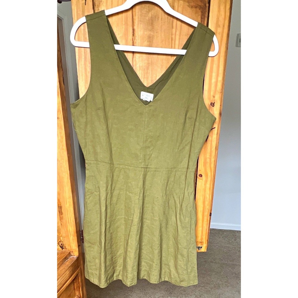 Nicole Miller New York Women's Green Woven Sundress Sleeveless V-Neck Straps M